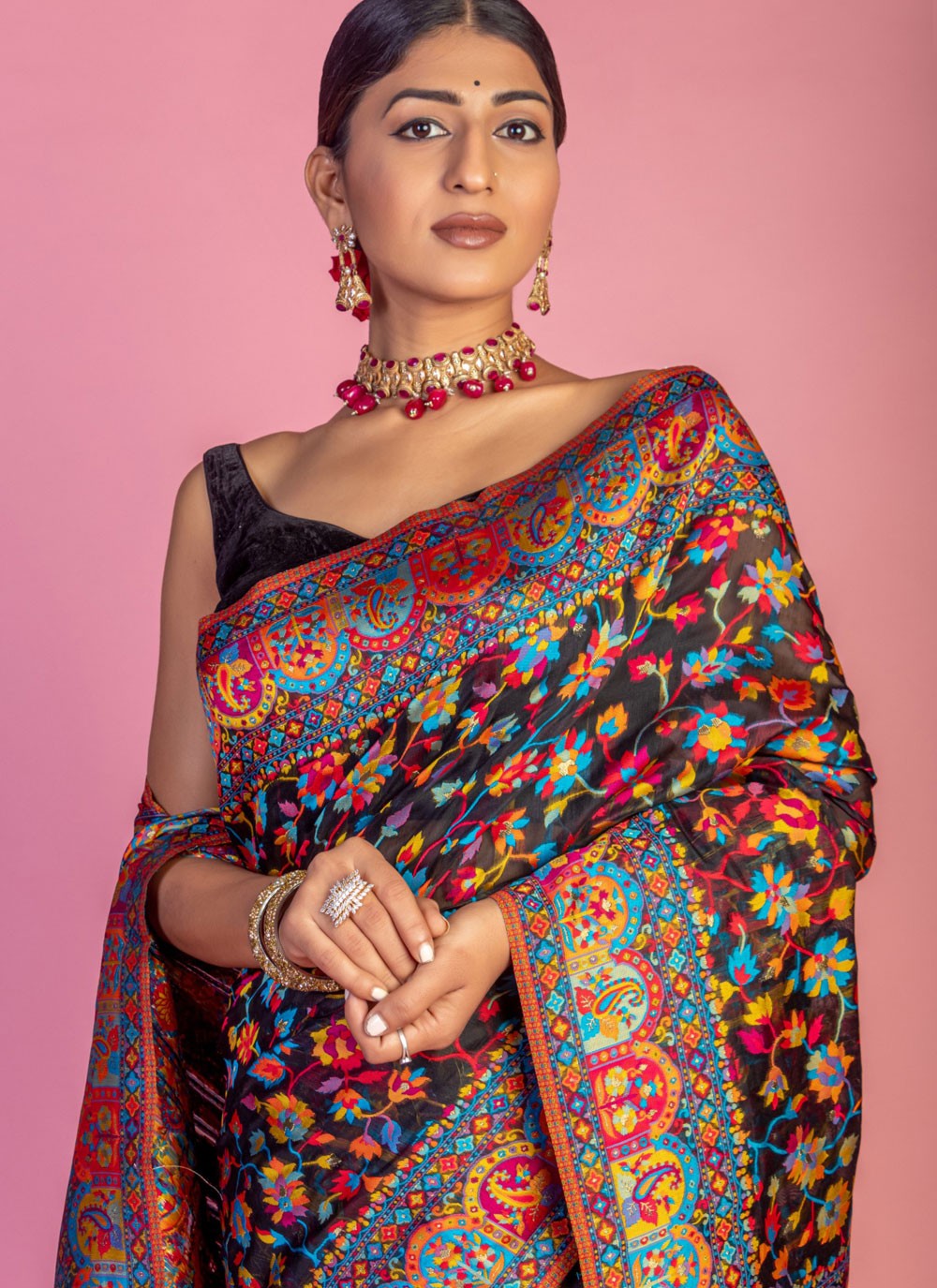 Classic Weaving Zari Pashmina Saree - S6940