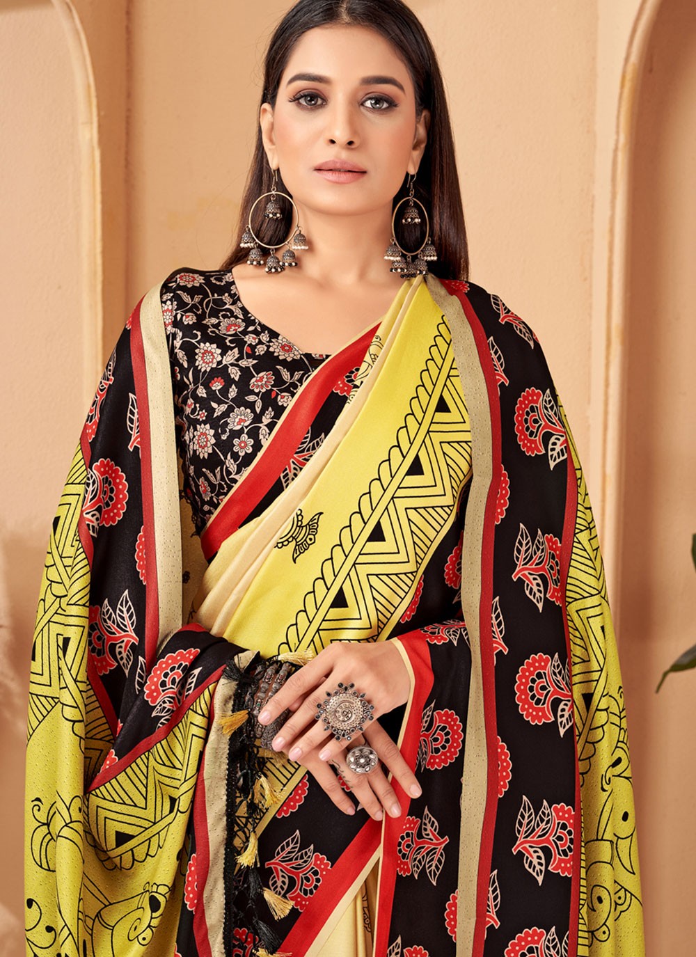 Classic Digital Print Pashmina Saree - S4302
