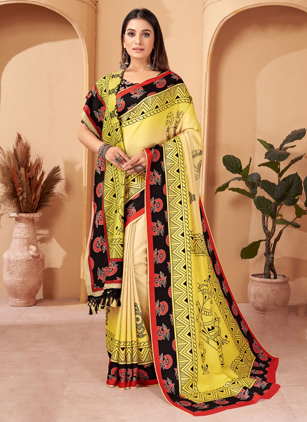 Classic Digital Print Pashmina Saree - S4302