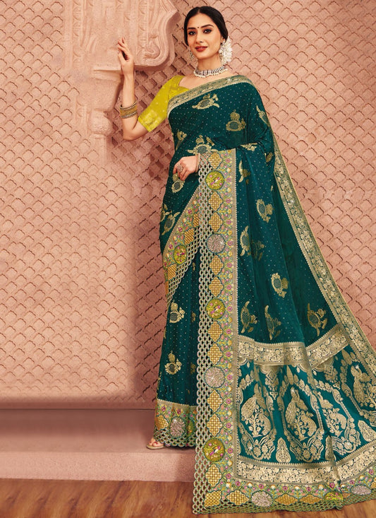 Green Silk Traditional Saree Embroidered, Patch Border S20176