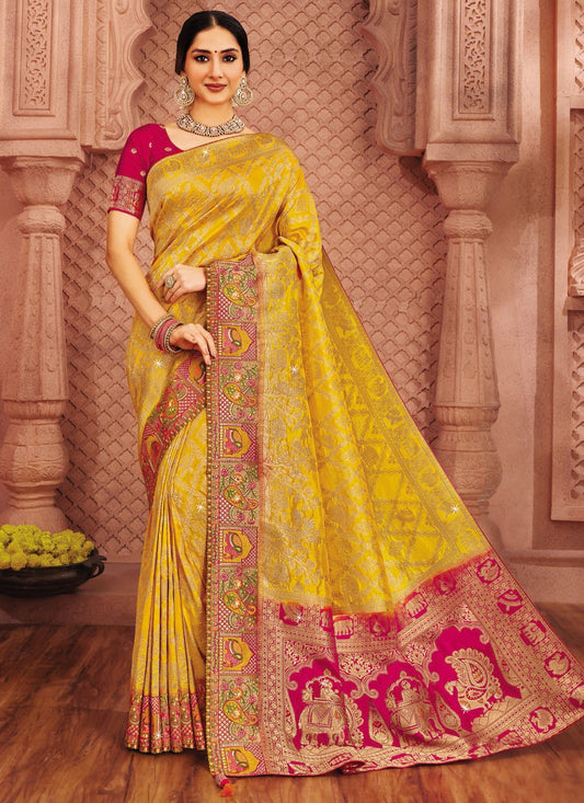 Yellow Silk Trendy Saree Embroidered, Patch Border S20170