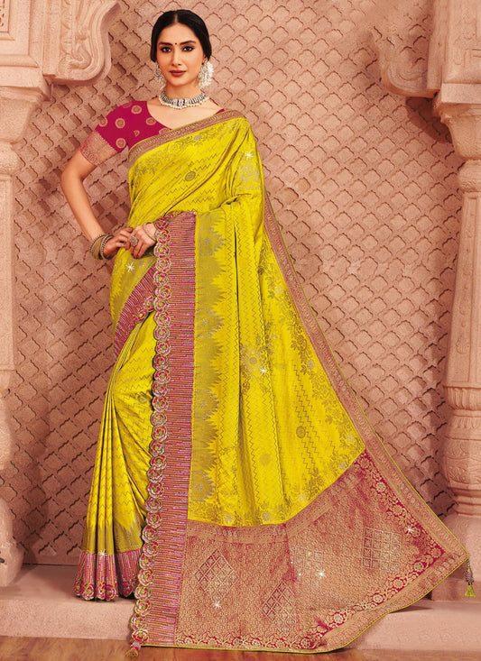 Yellow Silk Trendy Saree Embroidered, Patch Border S20179