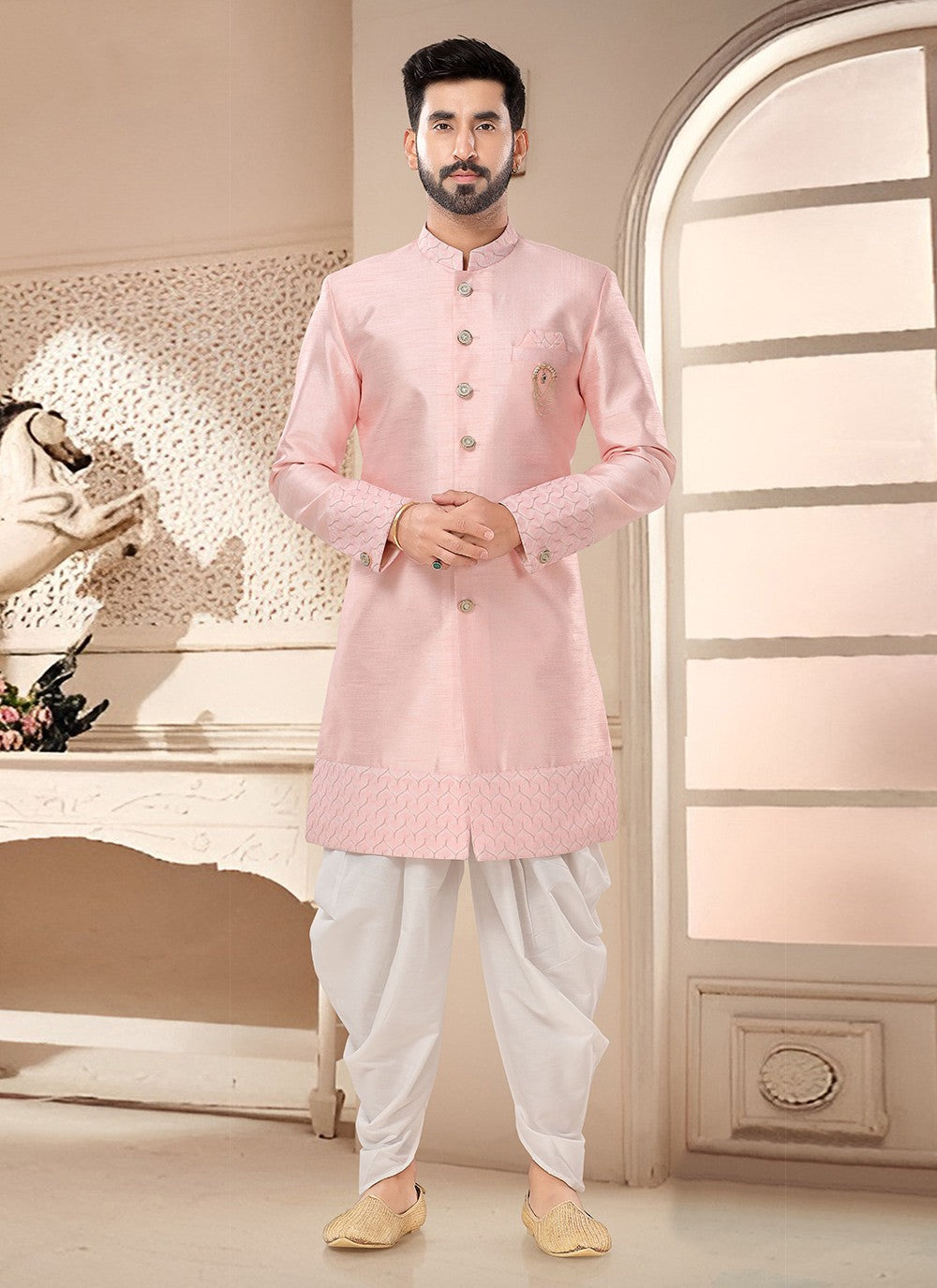 Patch Silk Pink Sherwani - M7565