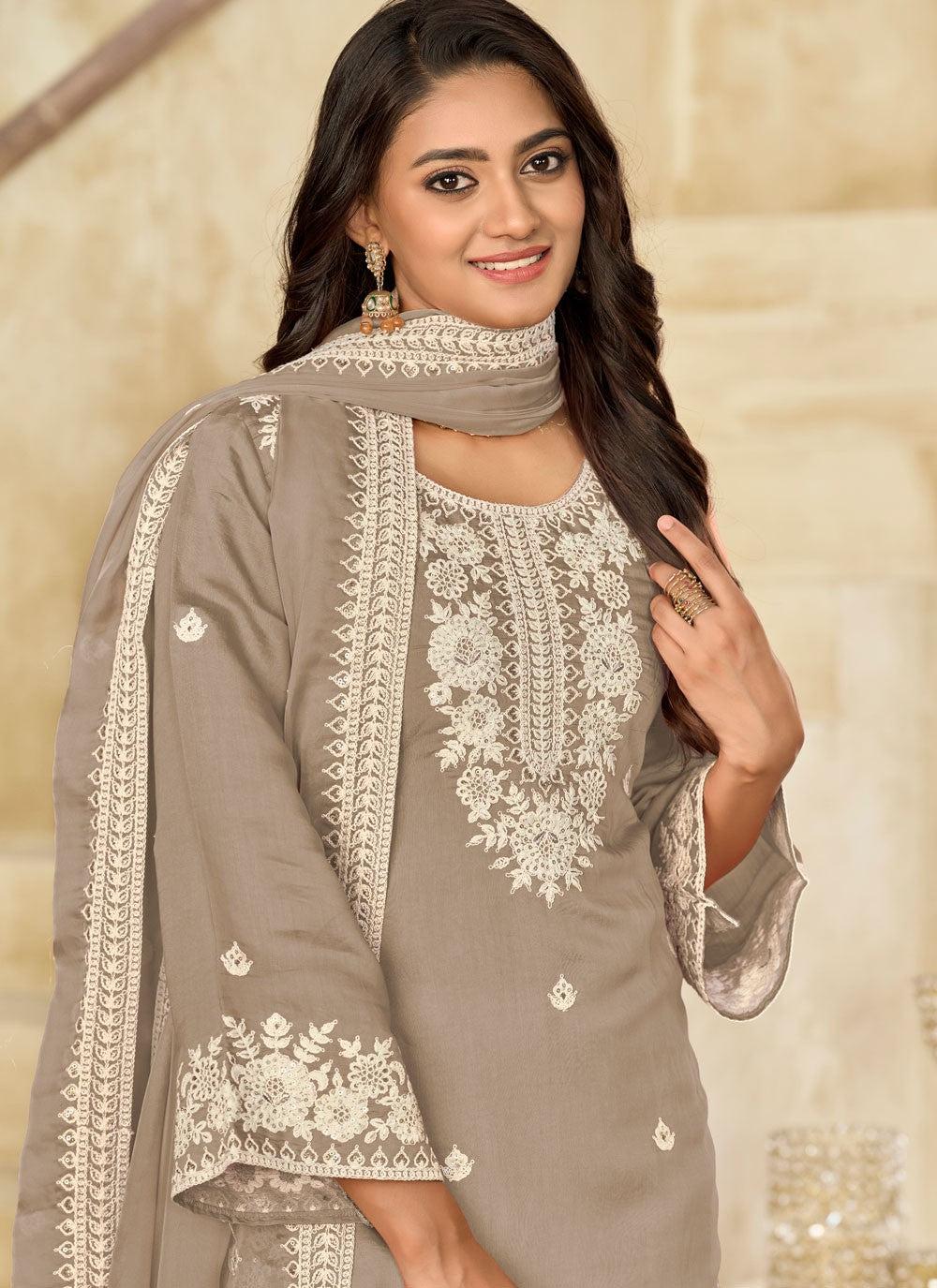 Patiala Suit Embroidered Grey T7626