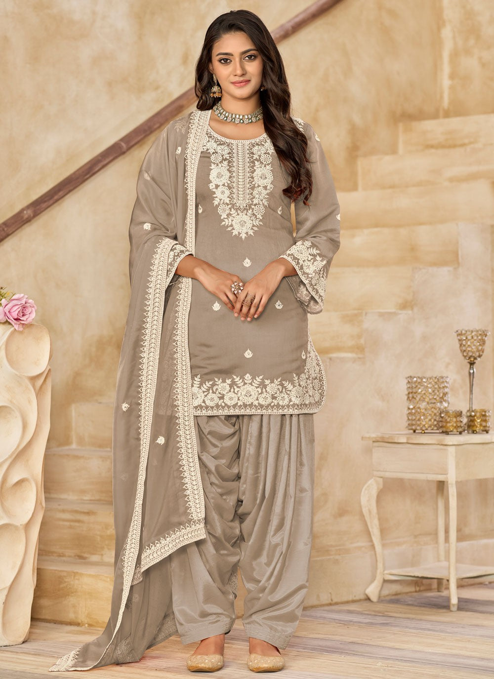 Patiala Suit Embroidered Grey T7626