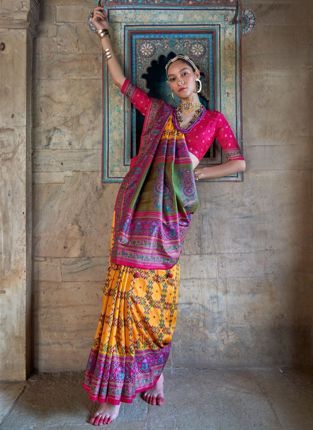 Multi Colour Silk Classic Saree Patola Print S20315