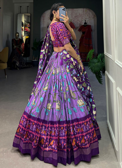 Patola Print Tussar Silk A - Line Lehenga - L2068