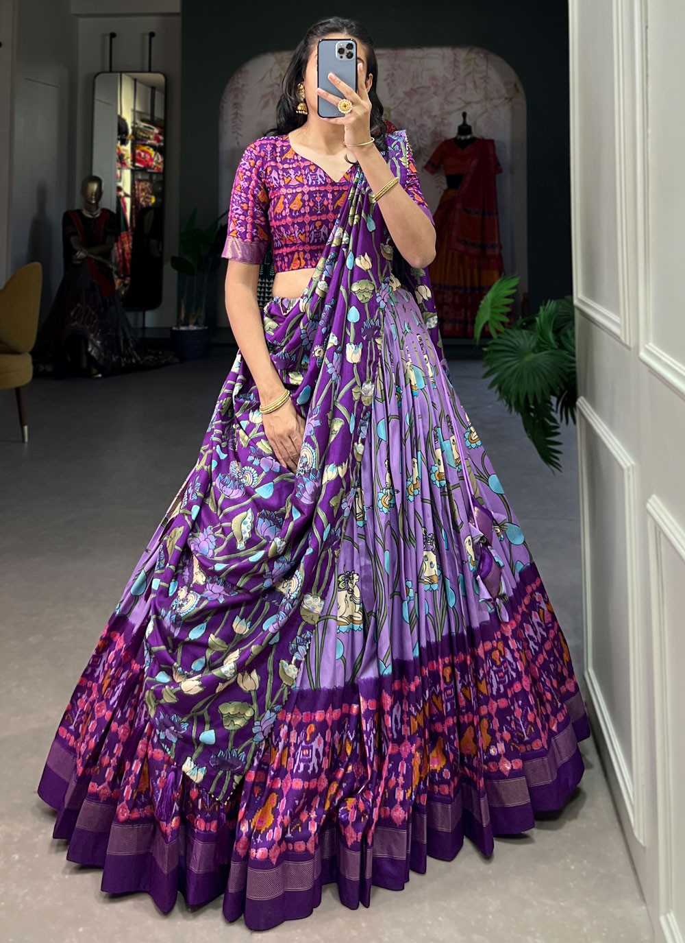 Patola Print Tussar Silk A - Line Lehenga - L2068