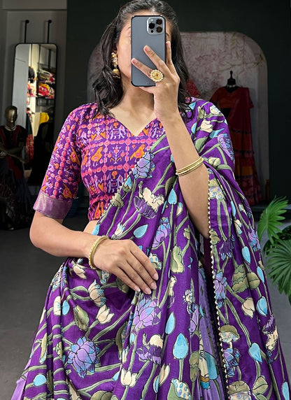 Patola Print Tussar Silk A - Line Lehenga - L2068