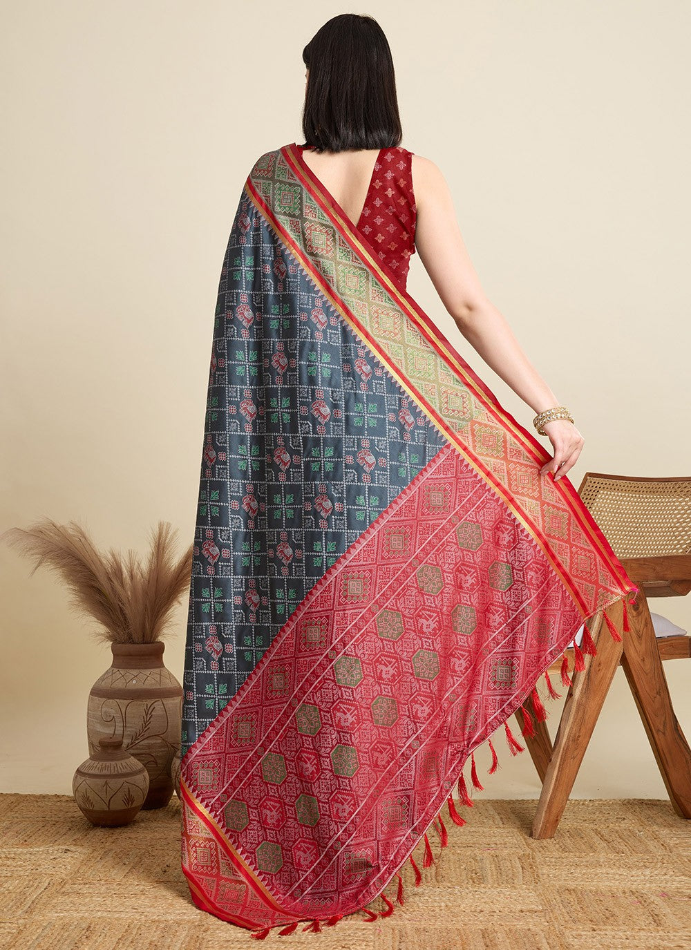 Black Patola Silk Trendy Saree Meenakari S15939