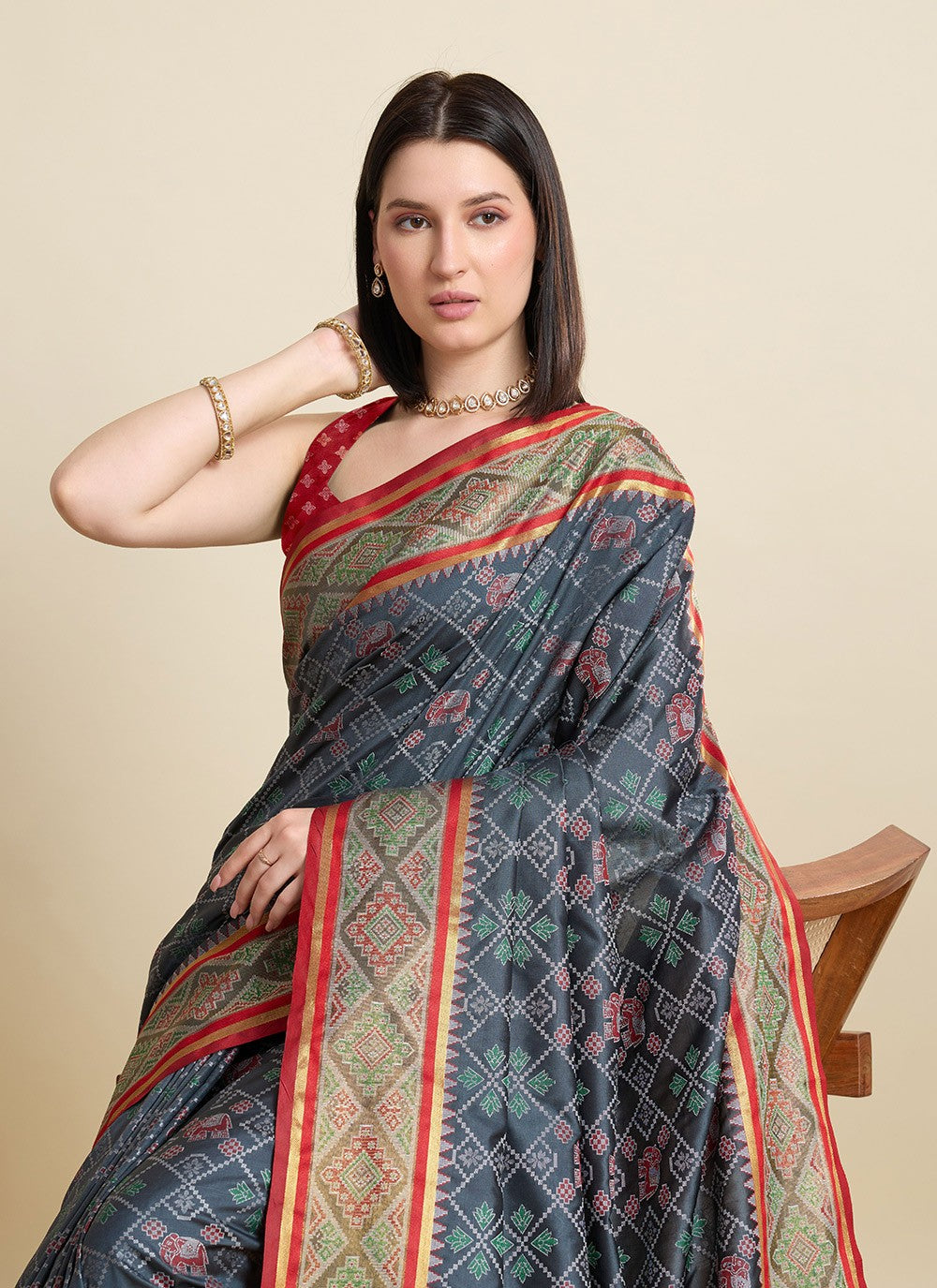 Black Patola Silk Trendy Saree Meenakari S15939