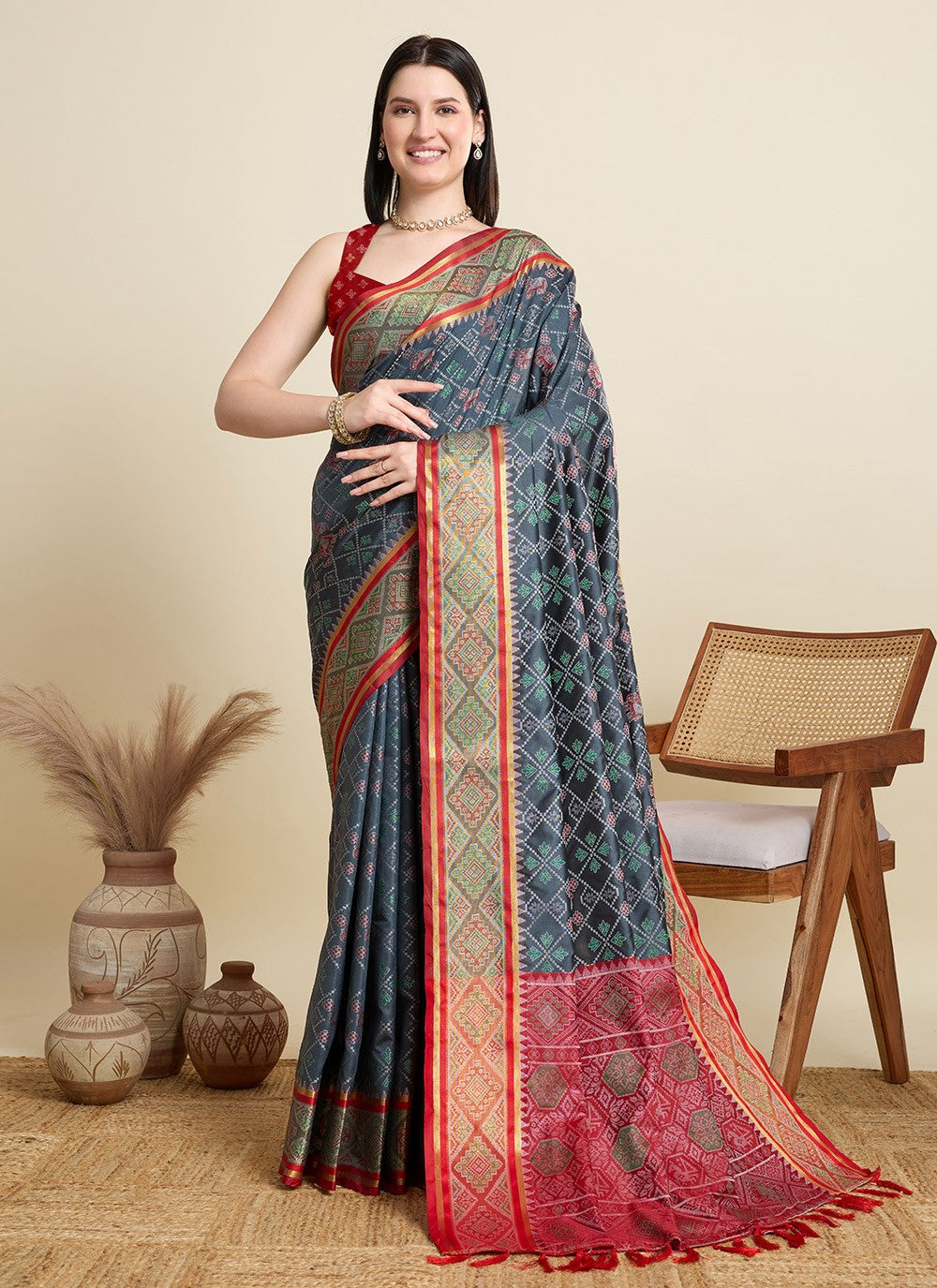Black Patola Silk Trendy Saree Meenakari S15939
