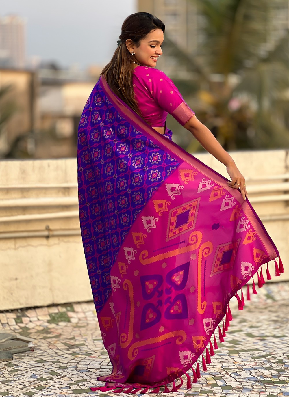Contemporary Meenakari Blue Patola Silk Saree S13553