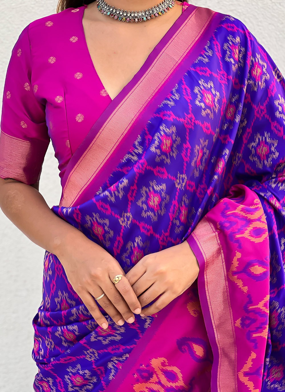 Contemporary Meenakari Blue Patola Silk Saree S13553