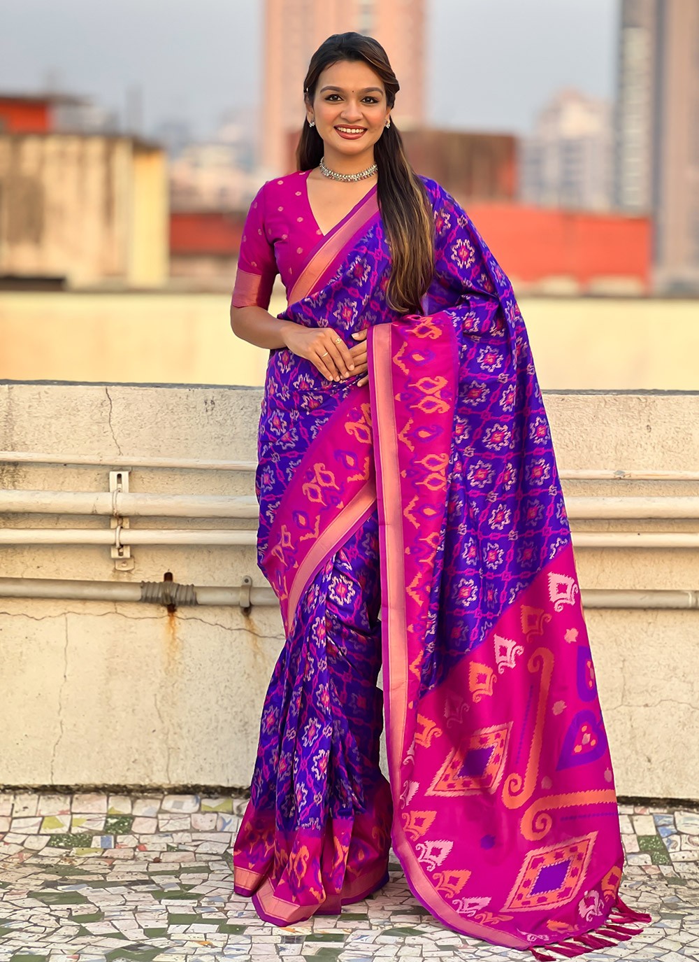 Contemporary Meenakari Blue Patola Silk Saree S13553
