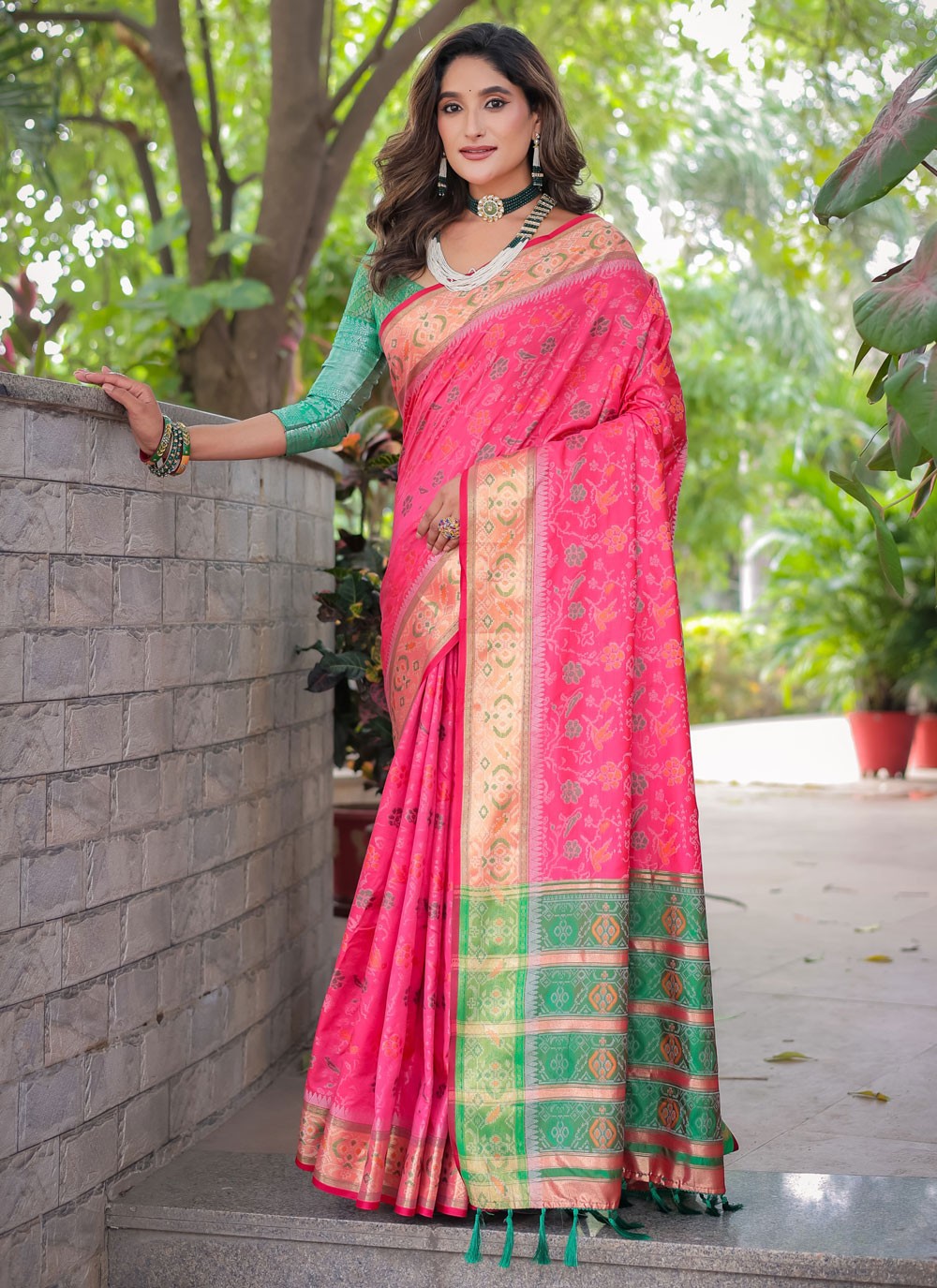 Designer Woven Pink Patola Silk S12499