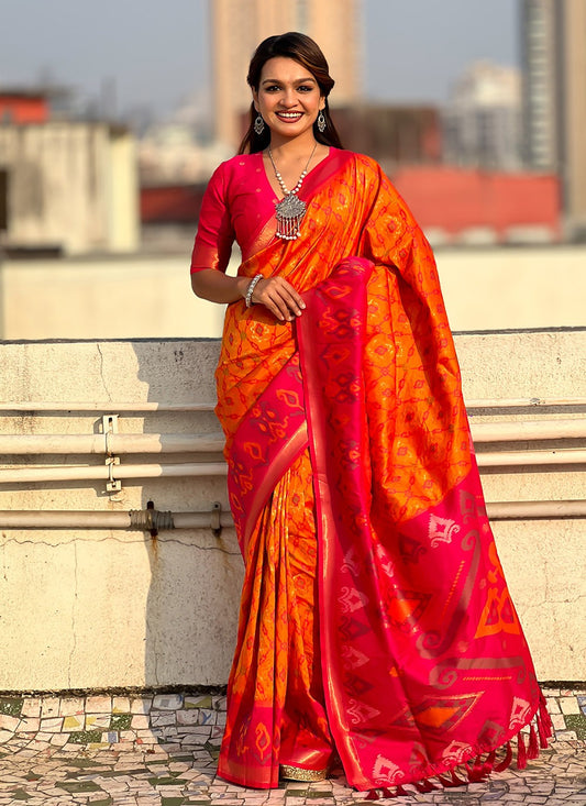 Classic Saree Meenakari Orange Patola Silk Saree S13549