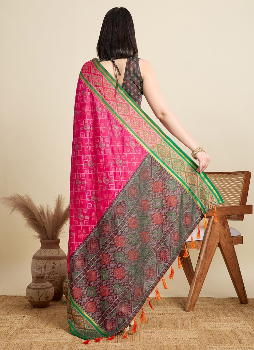 Pink Patola Silk Classic Saree Meenakari S15941