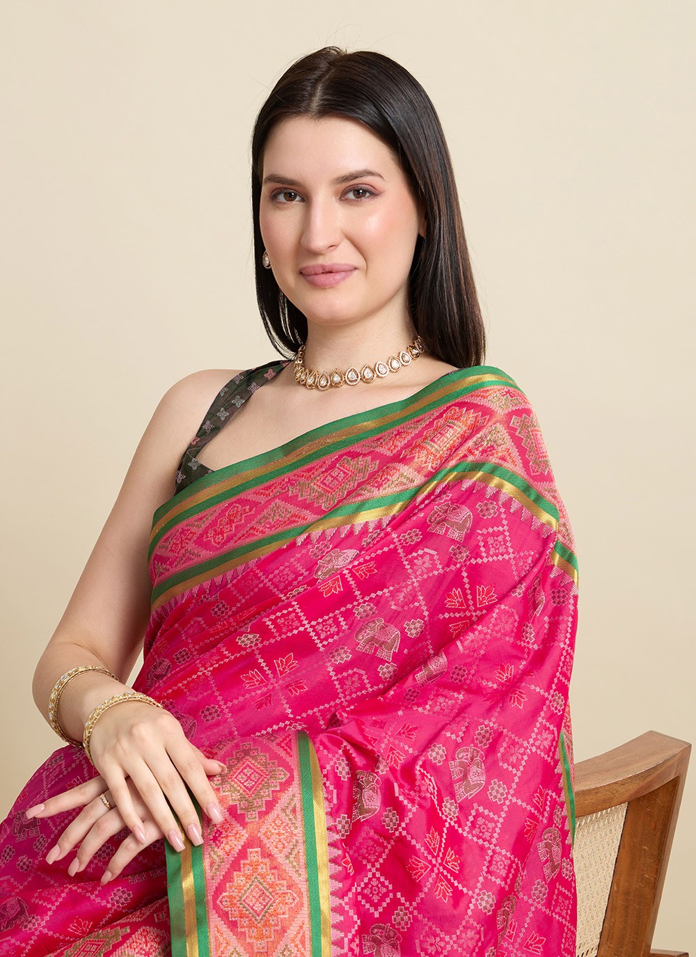 Pink Patola Silk Classic Saree Meenakari S15941