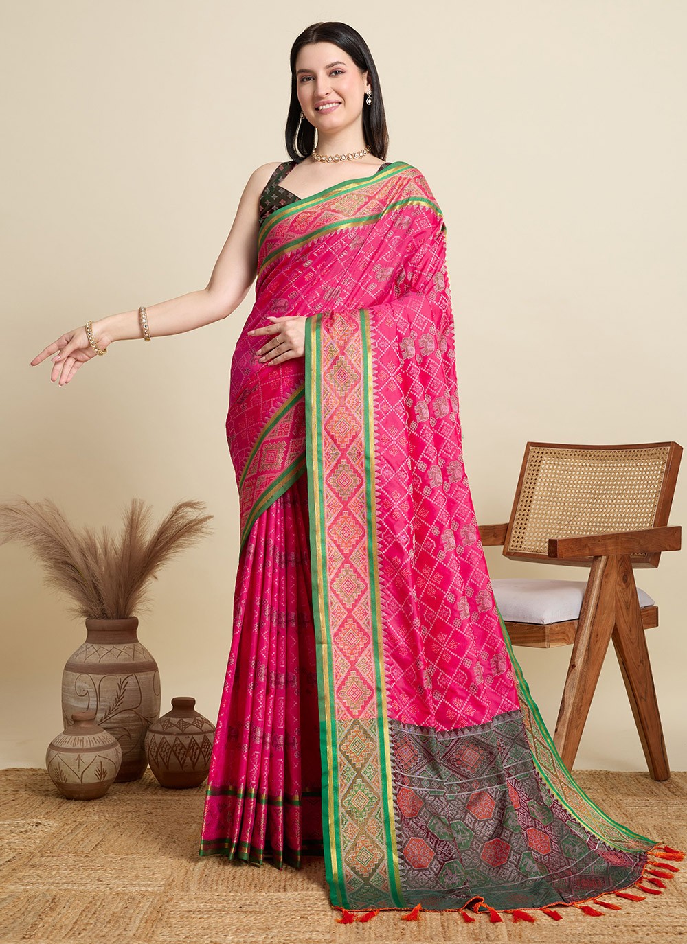 Pink Patola Silk Classic Saree Meenakari S15941