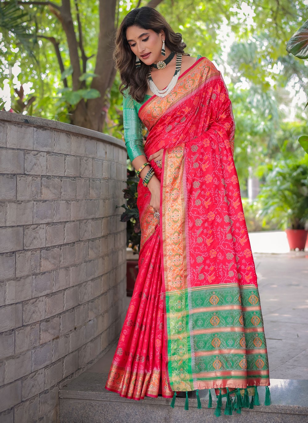 Classic Saree Woven Hot Pink, Red Patola Silk S12497
