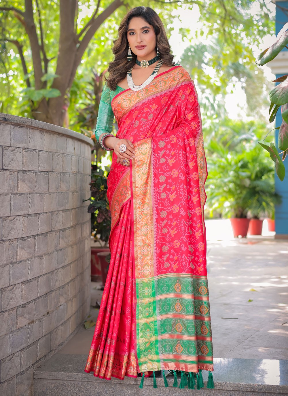 Classic Saree Woven Hot Pink, Red Patola Silk S12497