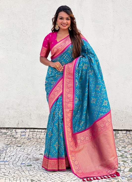 Zari Patola Silk Teal Saree S14750