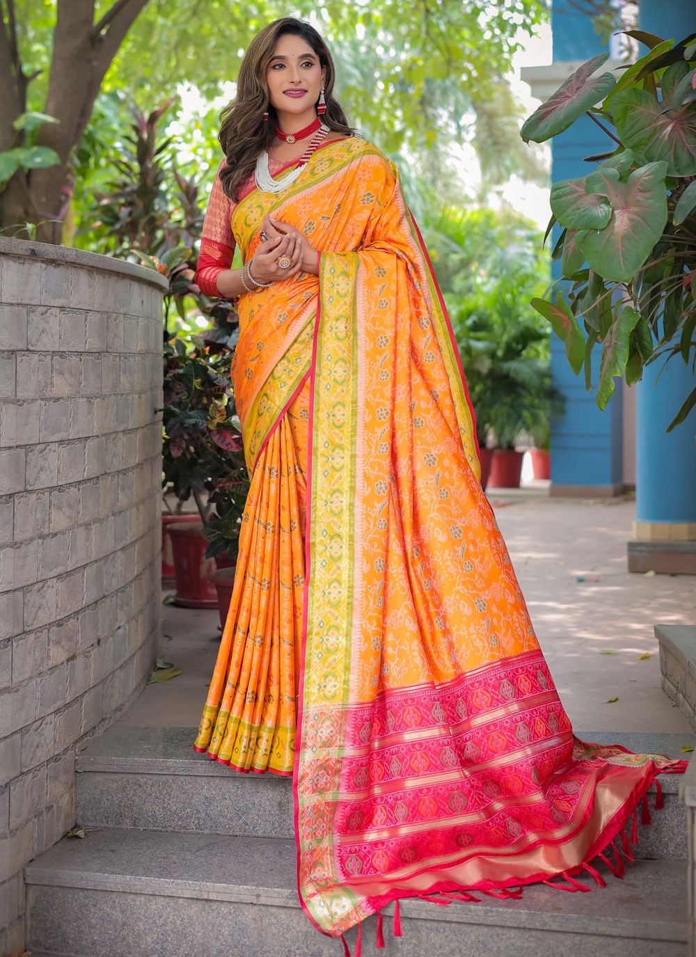Trendy Saree Woven Orange Patola Silk S12439