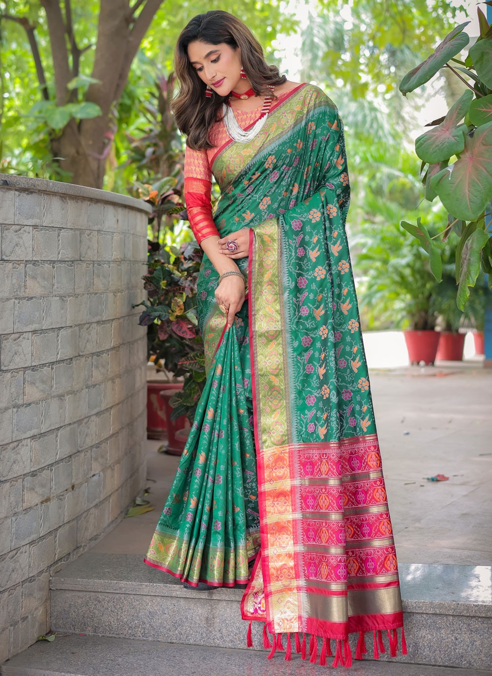 Designer Woven Green Patola Silk S12440