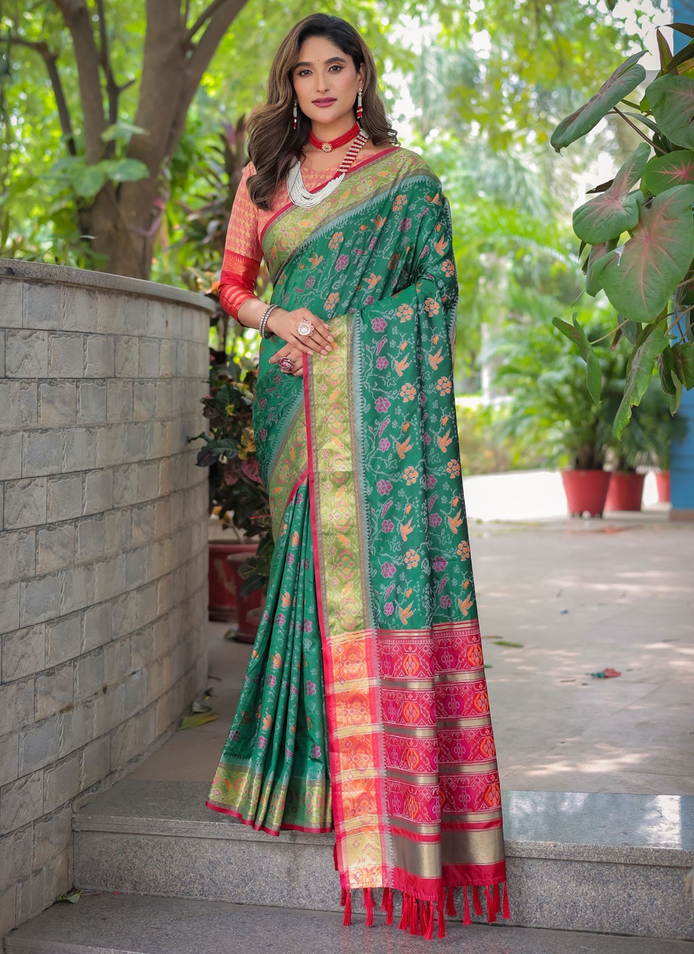 Designer Woven Green Patola Silk S12440