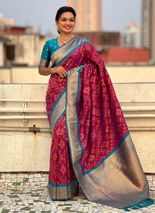 Zari Patola Silk Maroon Saree S14752