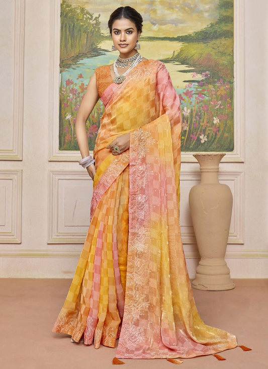Peach Silk Contemporary Saree Printed S20253