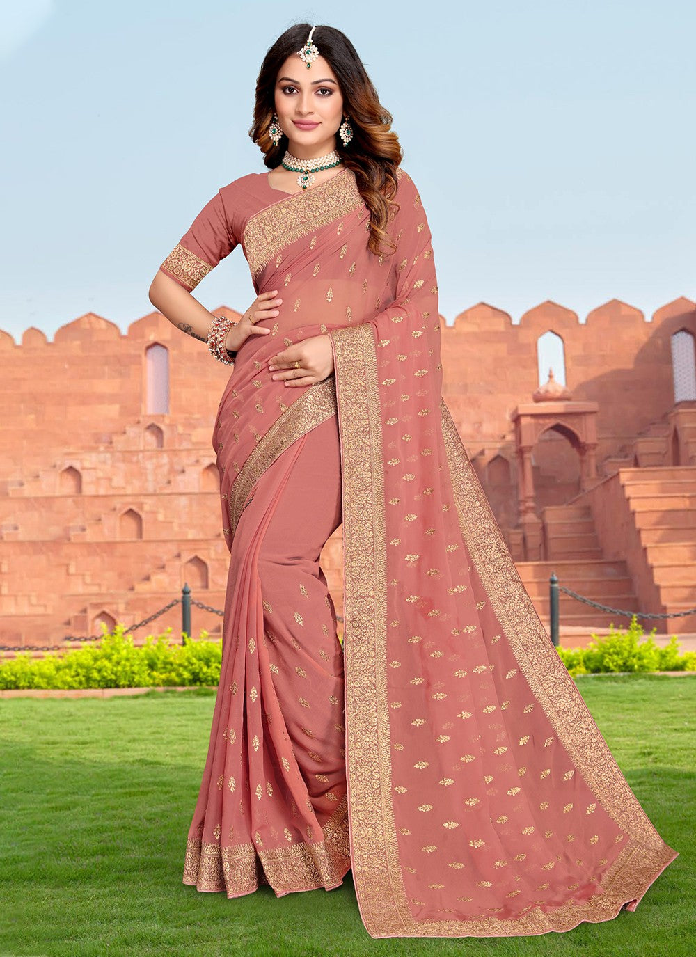 Classic Embroidered Georgette Saree - S3313