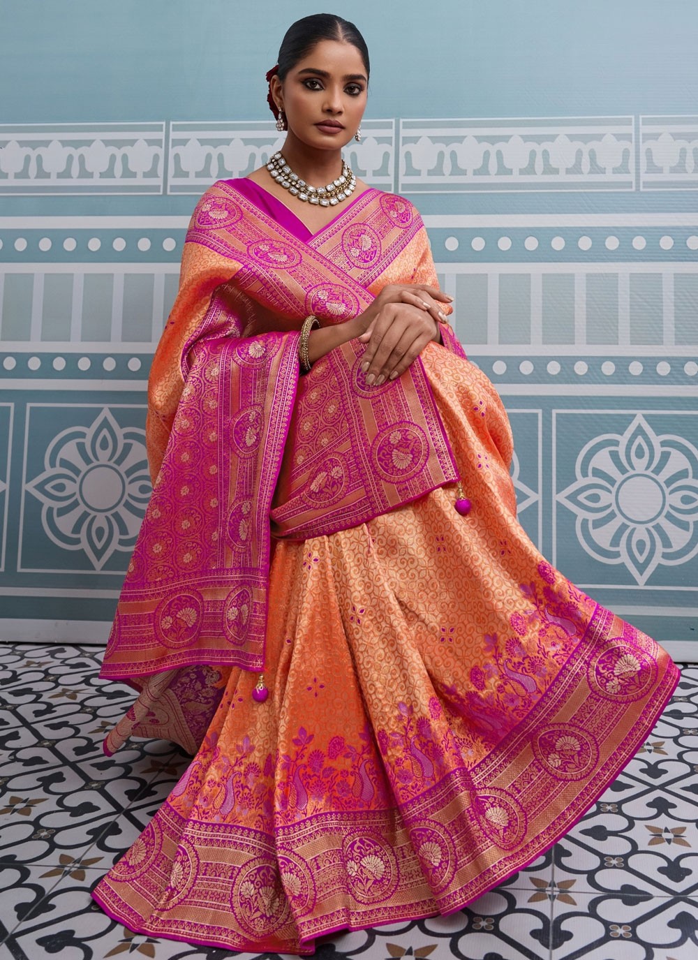 Peach Kanjivaram Silk Classic Saree Weaving Zari S19816