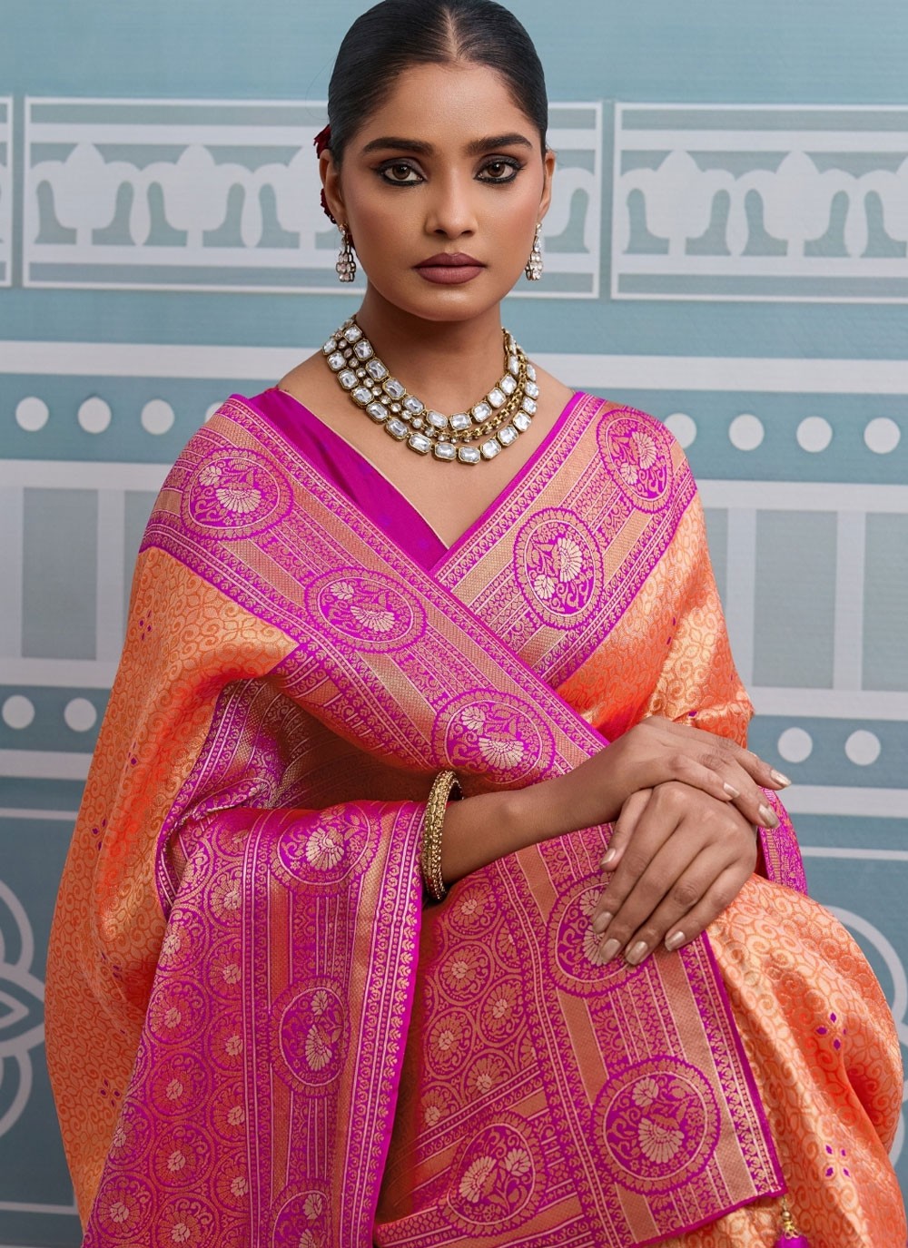 Peach Kanjivaram Silk Classic Saree Weaving Zari S19816