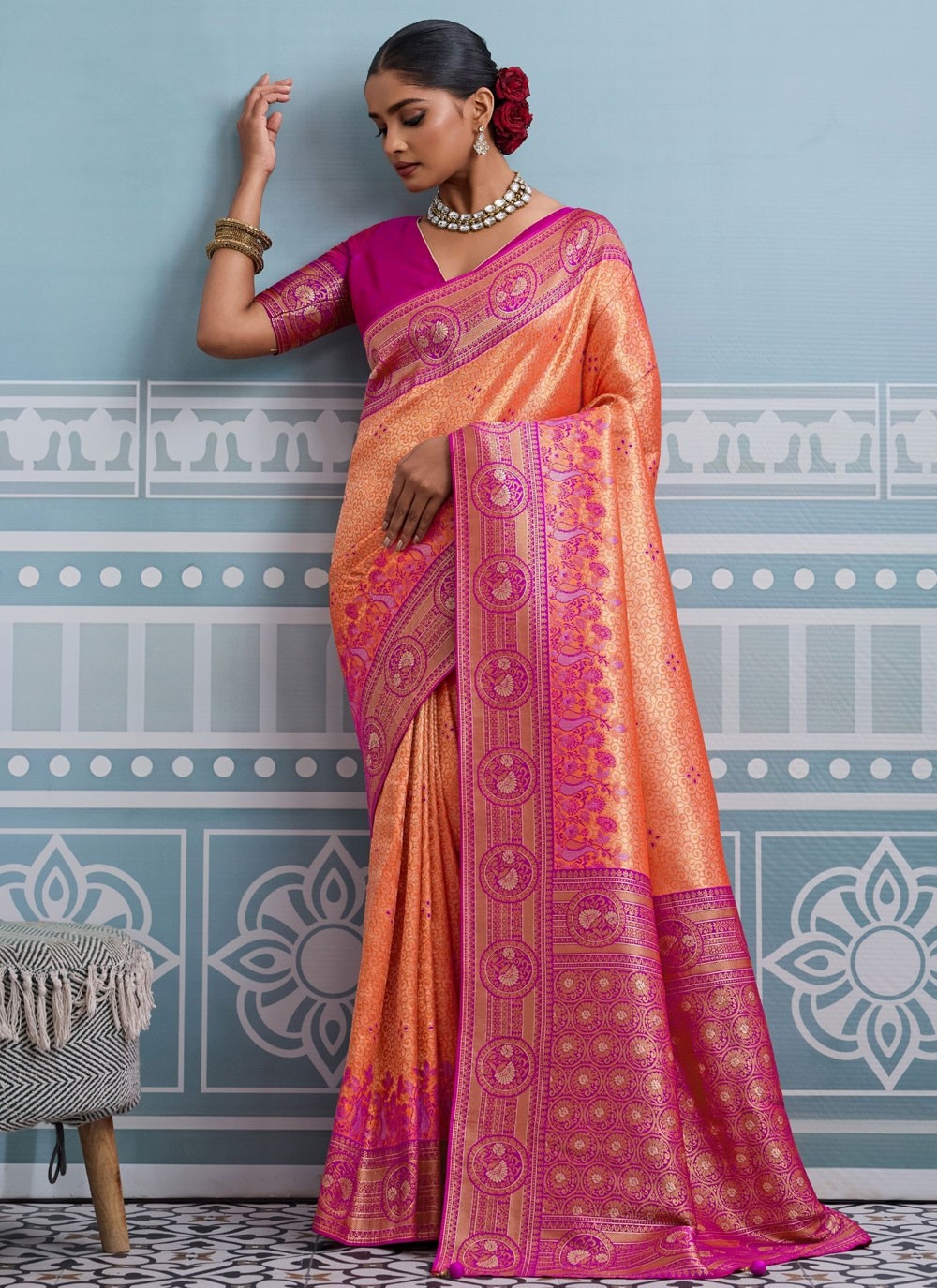 Peach Kanjivaram Silk Classic Saree Weaving Zari S19816