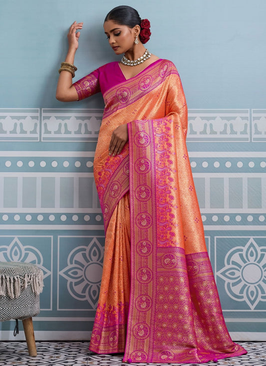 Peach Kanjivaram Silk Classic Saree Weaving Zari S19816