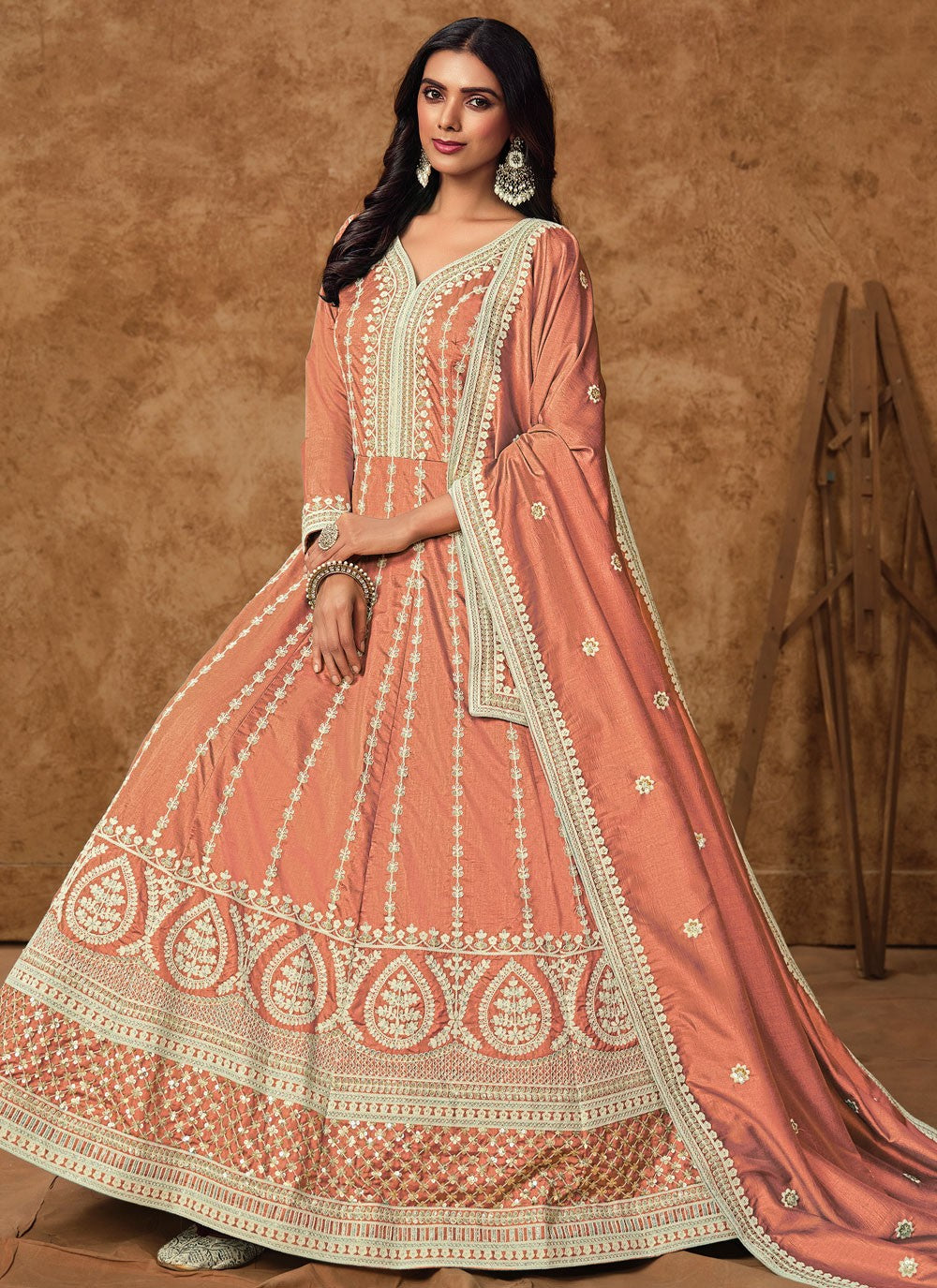 Embroidered Pure Dola Gown - G1917