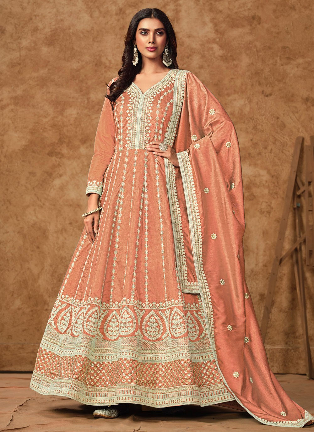 Embroidered Pure Dola Gown - G1917