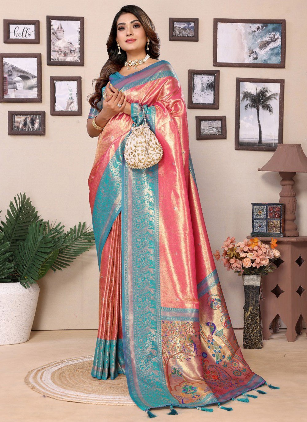 Trendy Saree Jacquard Work Peach Silk S12903