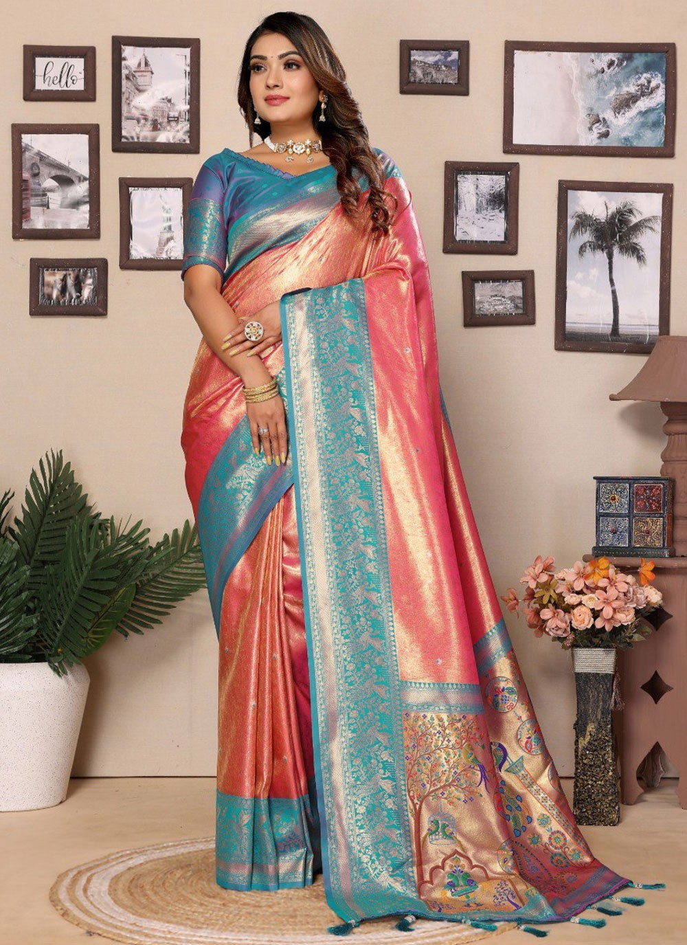 Trendy Saree Jacquard Work Peach Silk S12903