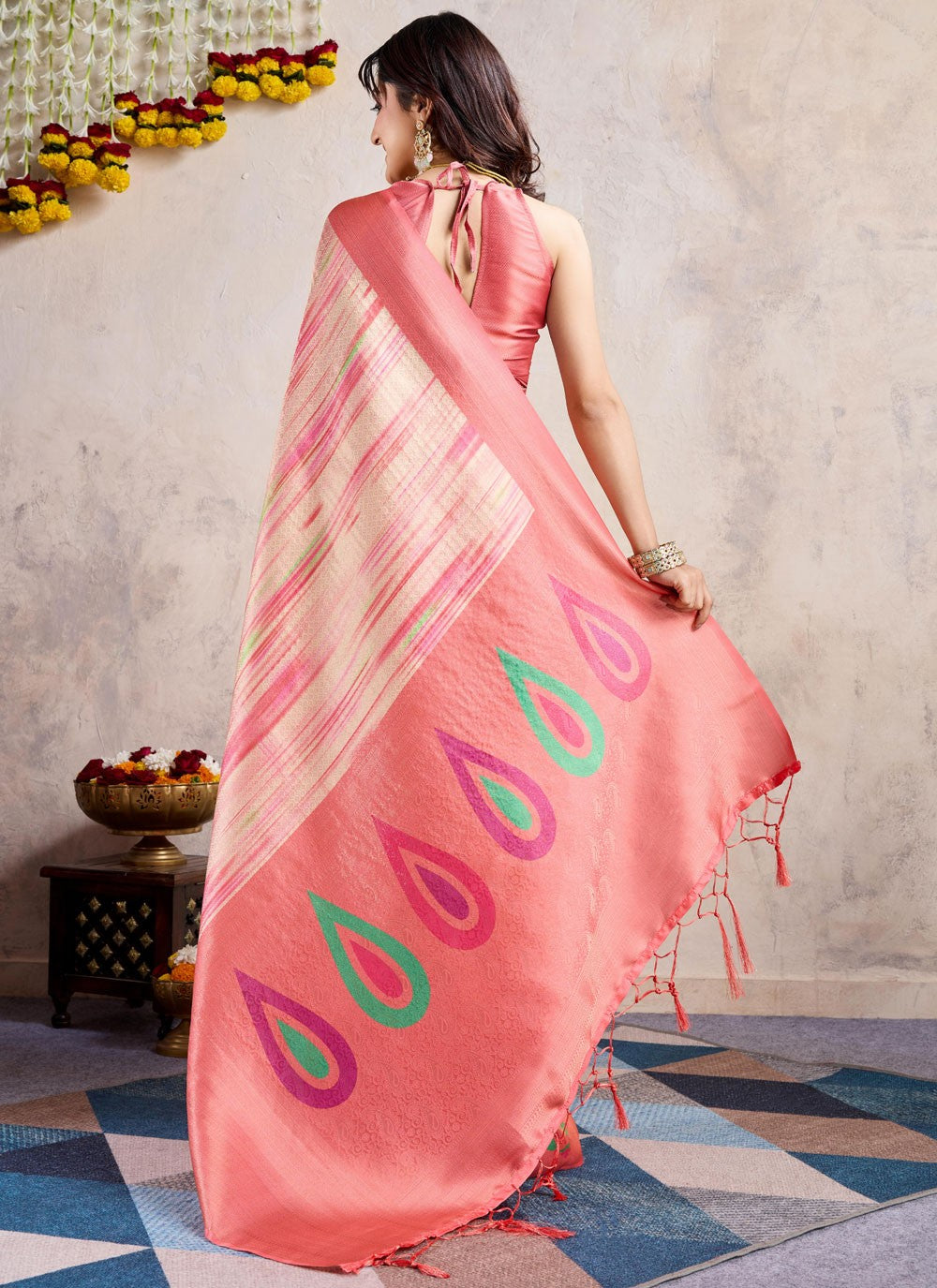 Casual Weaving Zari Peach Silk Saree S13064
