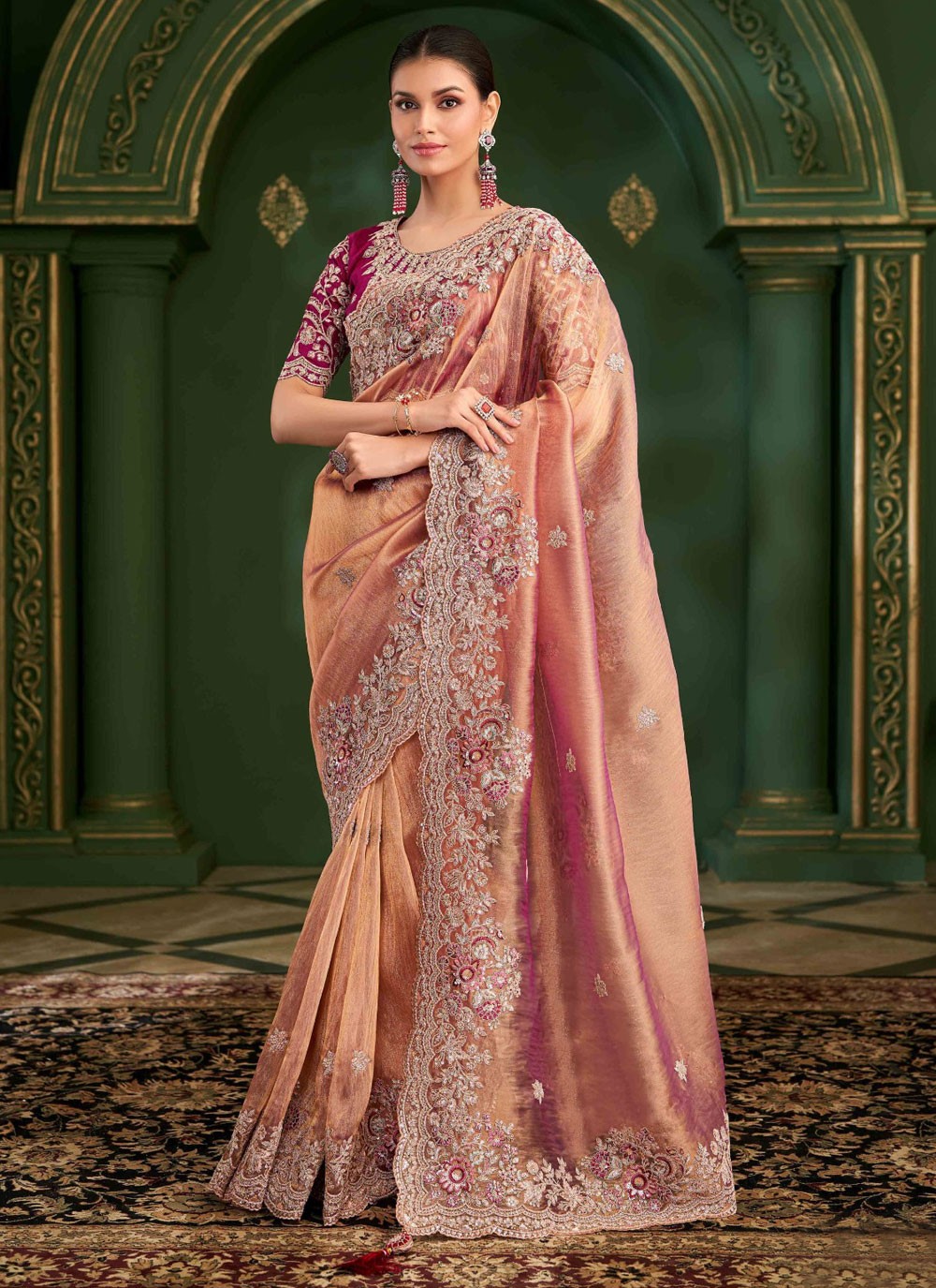 Peach Georgette Classic Saree Embroidered S20368
