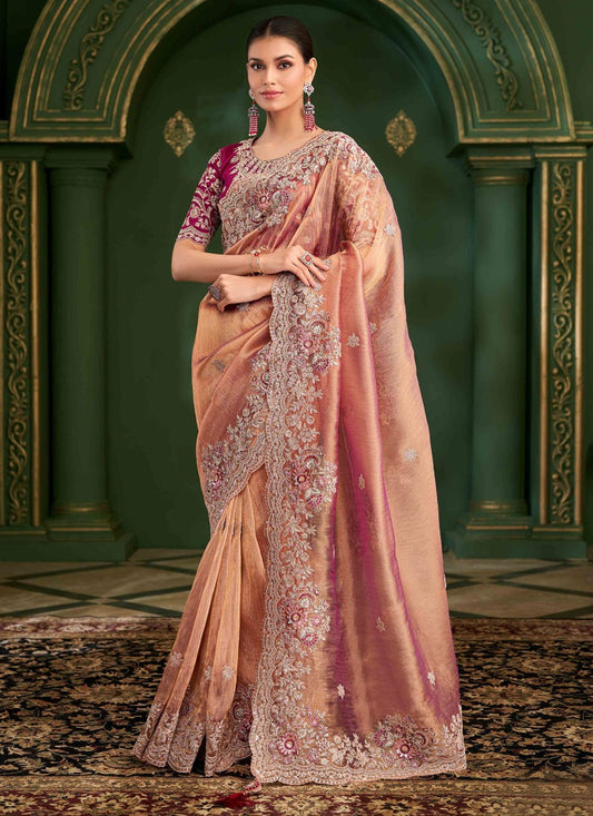 Peach Georgette Classic Saree Embroidered S20368