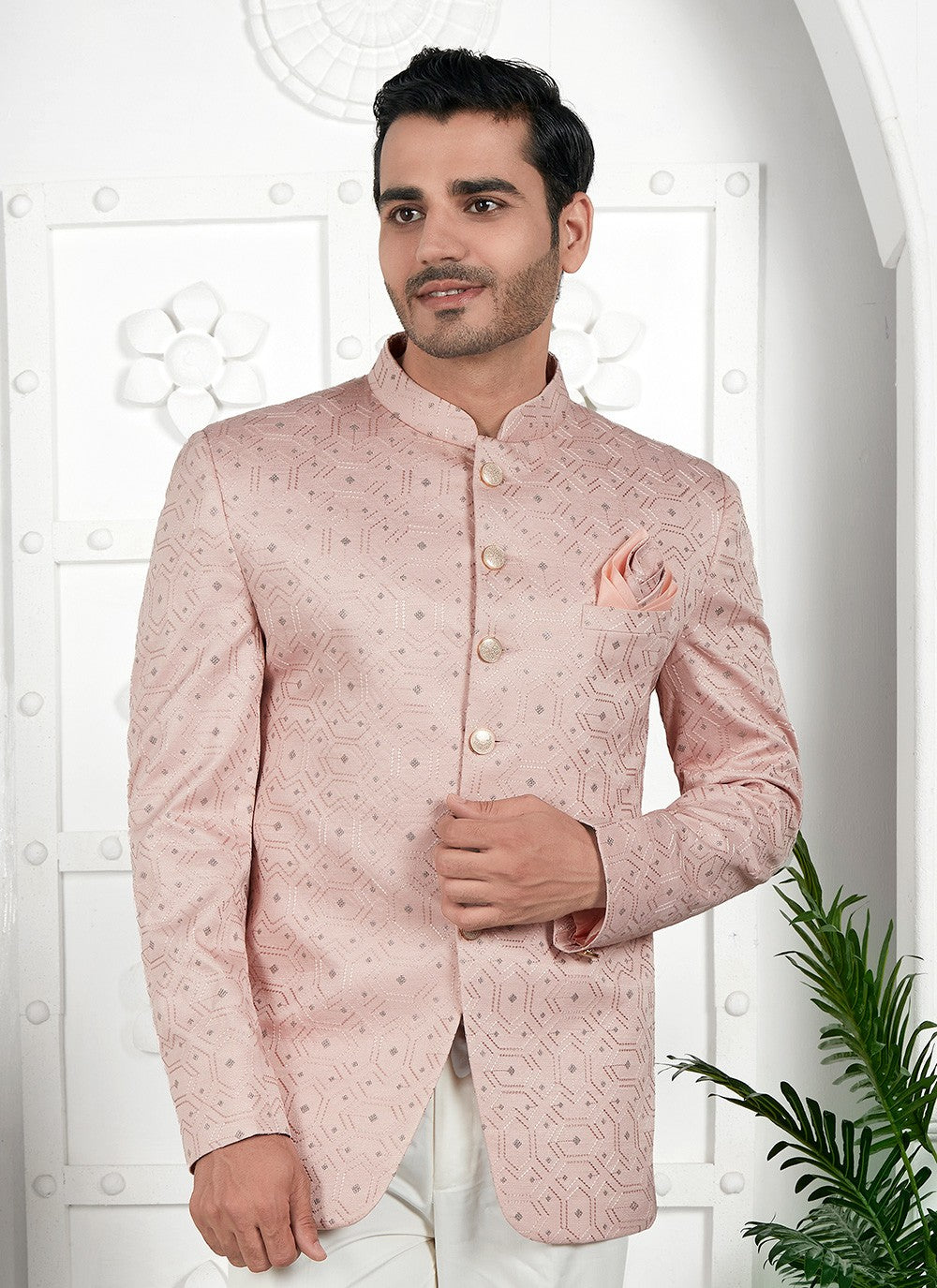 Fancy Work Art Silk Peach Jacket Style - M6643