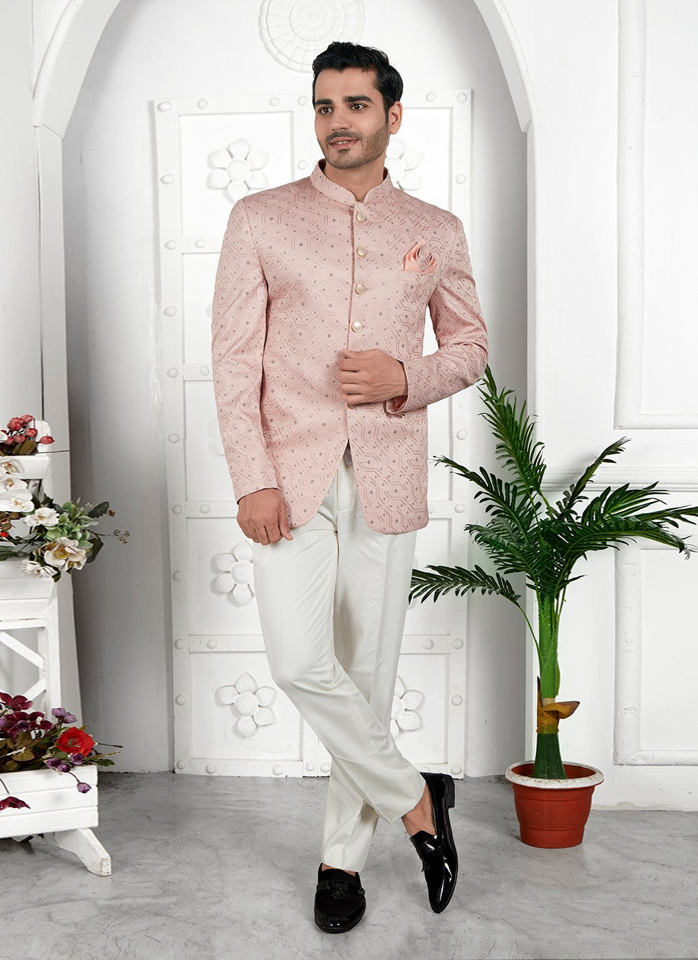 Fancy Work Art Silk Peach Jacket Style - M6643