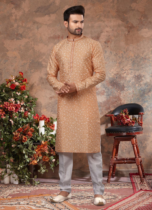 Digital Print Silk Peach Kurta - M5613