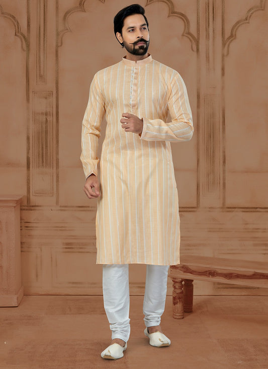 Fancy Work Soft Cotton Peach Kurta - M5775