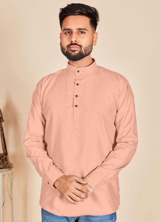 Plain Cotton Peach Short Kurta - M6781