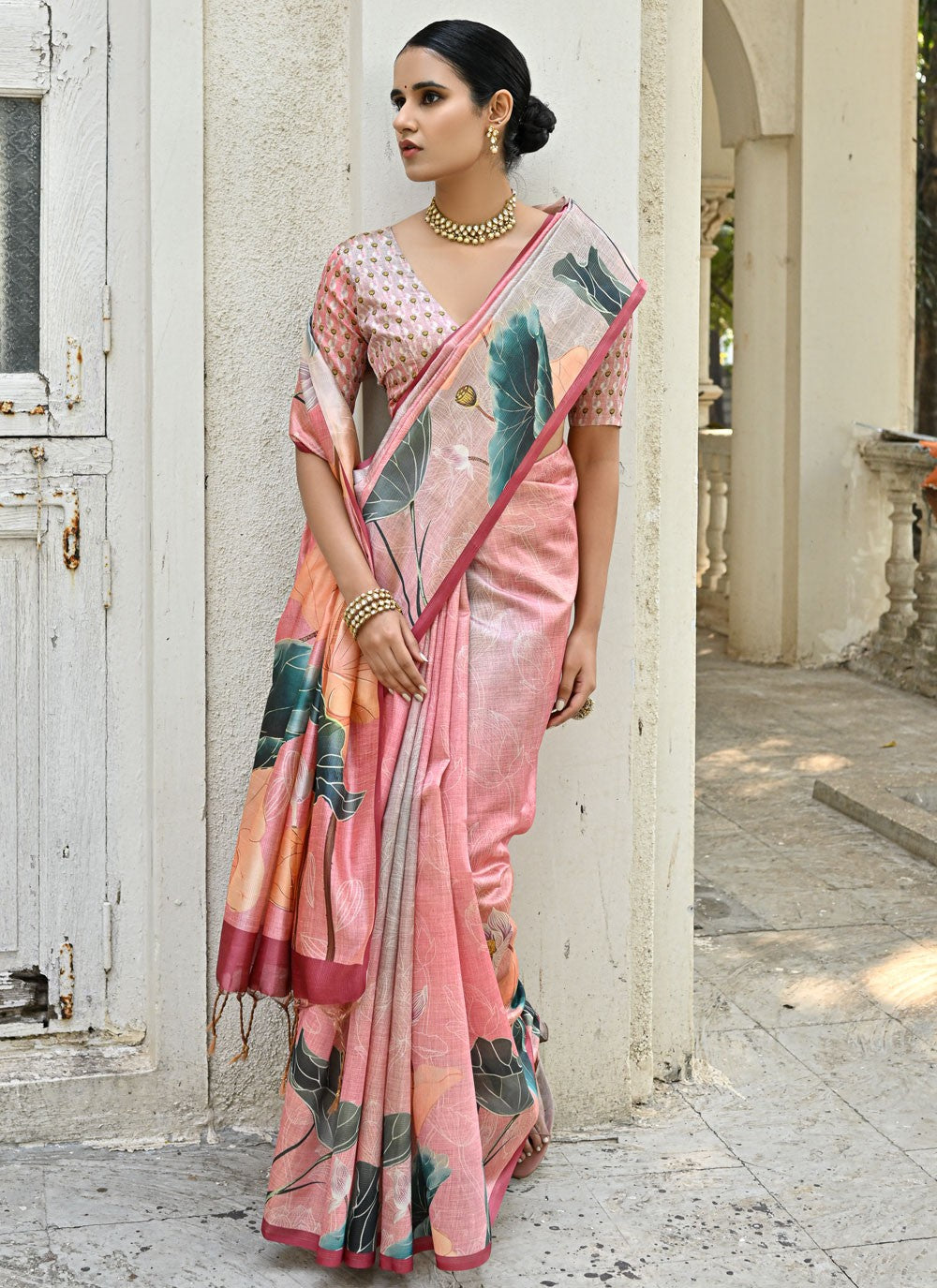 Classic Floral Printed Cotton Silk Saree - S6495